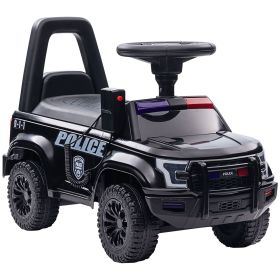 Kids Police Car Ride-On with Megaphone, Sliding Toy Car, Hidden Storage, Removable Backrest, Black for Ages 1.5-5