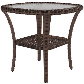 Patio Refreshment Table: Mixed Brown Wicker with Glass Water-Ripple Surface & Storage Shelf - Outdoor Elegance