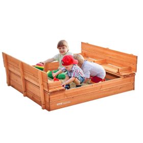 VEVOR Wooden Sandbox, 52.4 x 47.2 x 16.9 in Sand Box, Sand Pit with Foldable Bench Seats and Bottom Liner