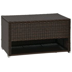Outdoor Deck Box & Shoe Storage, PE Rattan Wicker Towel Rack with Liner for Indoor, Outdoor, Patio Furniture Cushions, Pool, Garden Tools, Brown