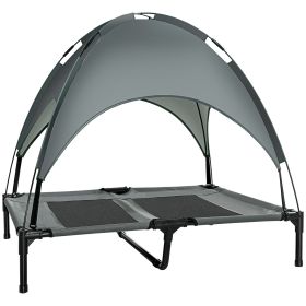Elevated Dog Bed with Removable Canopy, Outdoor Dog Cot with UV Protection Canopy Shade, 36 inch Large Pet Bed for Camping, Gray