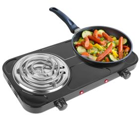 2 Color Options -- 1Pc 2000W Electric Double Burner Portable Coil Heating Hot Plate Stove Countertop RV Hotplate With Non Slip Rubber Feet 5 Temp (Option: Black)