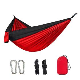 1pc Outdoor Camping Hammock; Portable Nylon Parachute Hammock 106*55in (Color: 106*55in Red And Black)