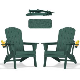 HDPE Folding Adirondack chair with Cup Holder, 2Pack (Color: Green)