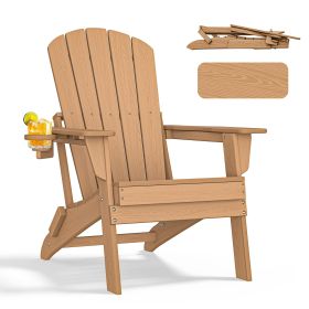 HDPE Folding Adirondack chair with Cup Holder, 1Pack (Color: teak)