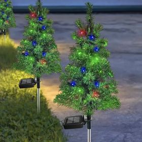 2-Pack Solar-Powered LED Artificial Christmas Trees, 120 LED Color Changing Mini Outdoor Holiday Decorations (Quantity: 10pcs)