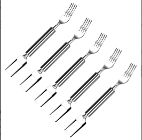 5Pcs 2 In 1 Watermelon Cutter Slicer Fork Stainless Steel Dual Head Watermelon Fruit Cutting Fork Knife For Summer Family Gathering Friend Party (Option: Slicer)